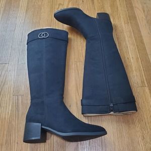 Life Stride Daring Womens Tall Boots Size 7.5 M Zip Black Suede NEW NWOB